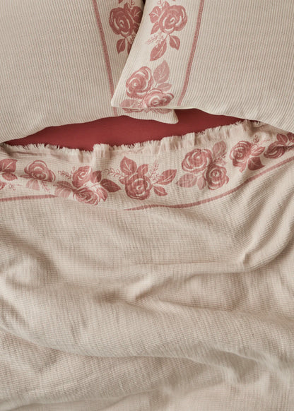 %100 Pamuk Rose Jakarlı Çift Kişilik Yatak Örtüsü Seti Krem (240x260 cm)