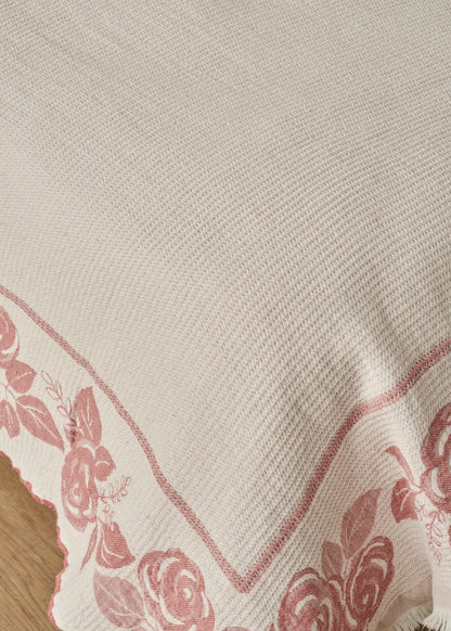 %100 Pamuk Rose Jakarlı Çift Kişilik Yatak Örtüsü Seti Krem (240x260 cm)