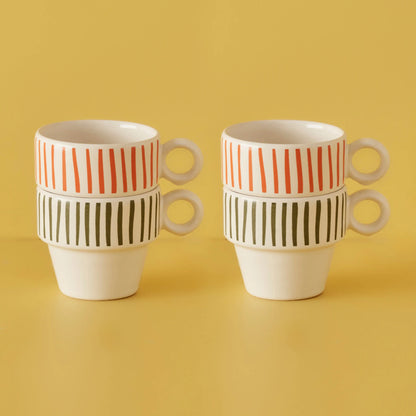 Stripe Seramik 4'lü Espresso Seti (105 cc)