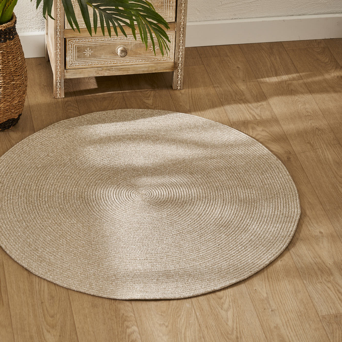 Loopa Jüt Görünümlü El Dikişi Kilim Krem (120x120 cm)