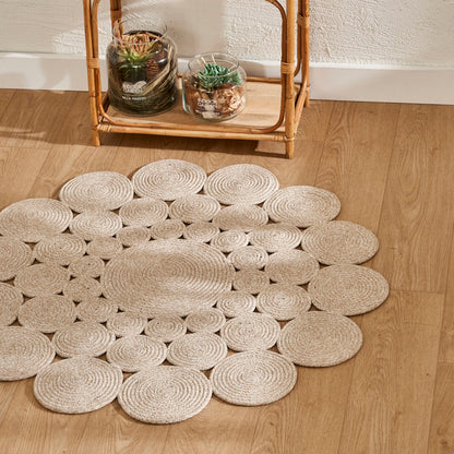 Rina Jüt Görünümlü El Dikişi Papatya Kilim Krem (120x120 cm)