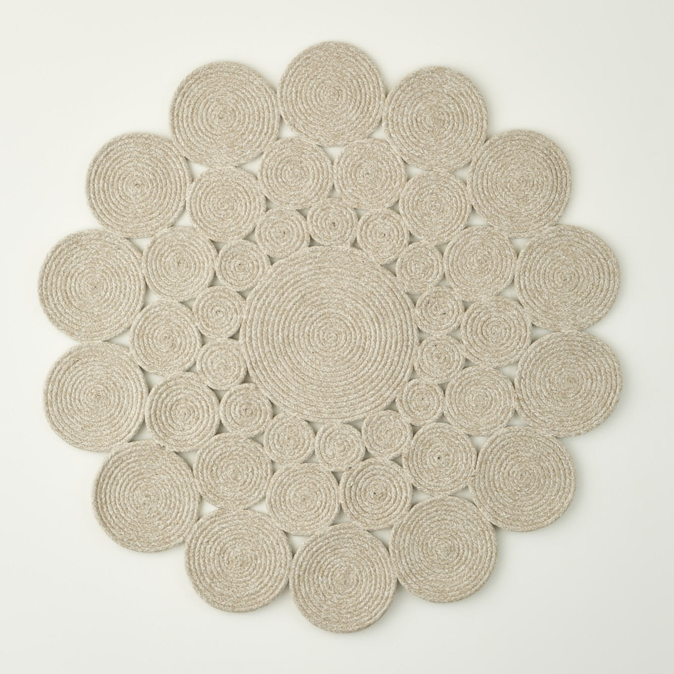 Rina Jüt Görünümlü El Dikişi Papatya Kilim Krem (120x120 cm) - 4