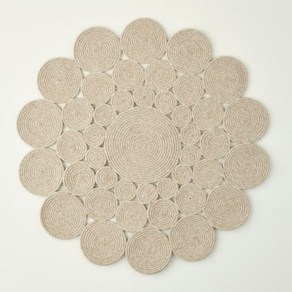 Rina Jüt Görünümlü El Dikişi Papatya Kilim Krem (120x120 cm) - 4