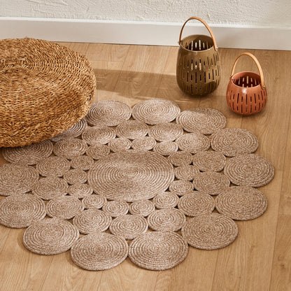 Rina Jüt Görünümlü El Dikişi Papatya Kilim Bej (120x120 cm)