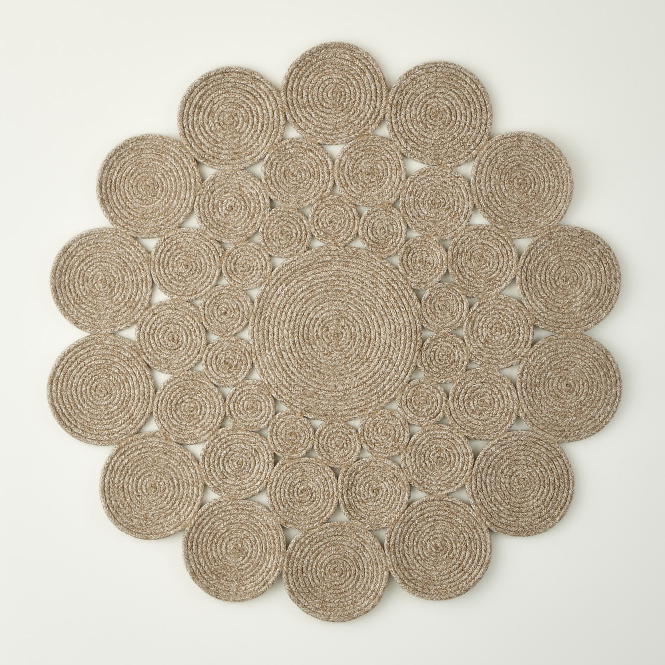 Rina Jüt Görünümlü El Dikişi Papatya Kilim Bej (120x120 cm) - 4