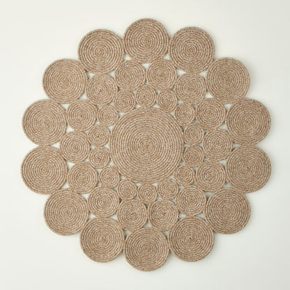 Rina Jüt Görünümlü El Dikişi Papatya Kilim Bej (120x120 cm) - 4