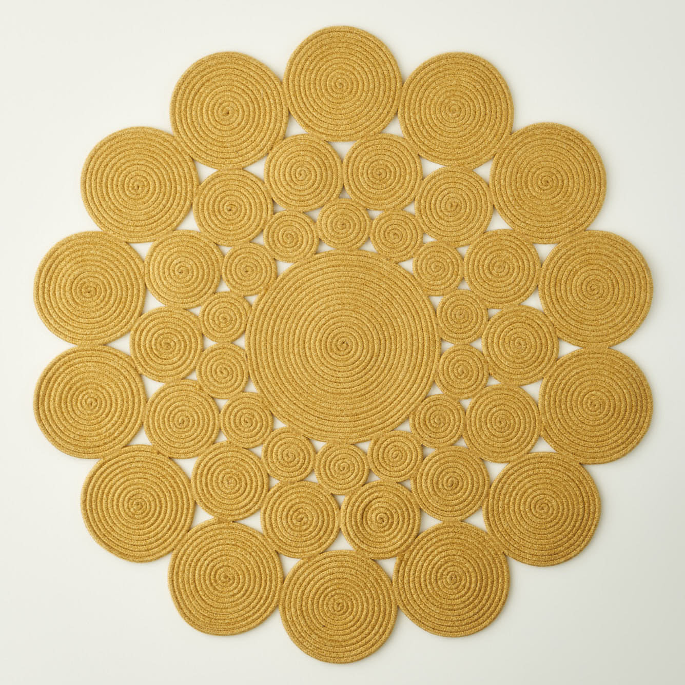 Rina Jüt Görünümlü El Dikişi Papatya Kilim Hardal (120x120 cm) - 4