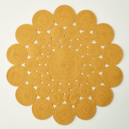 Rina Jüt Görünümlü El Dikişi Papatya Kilim Hardal (120x120 cm) - 4