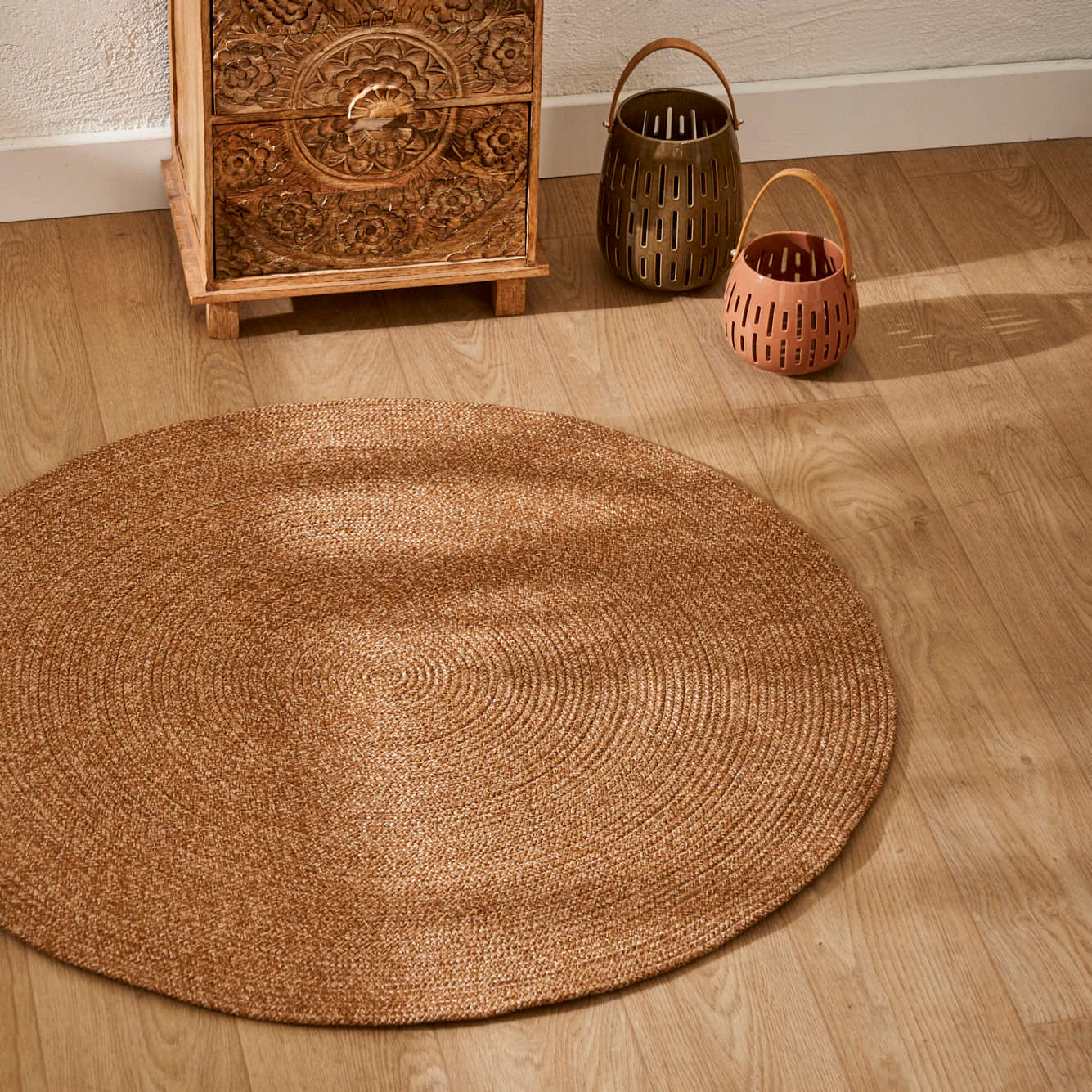 Loopa Jüt Görünümlü El Dikişi Kilim Çöl Beji (120x120 cm)