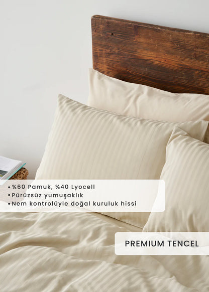 Premium Tencel Çift Kişilik Saten Nevresim Seti Bej (200x220 cm)