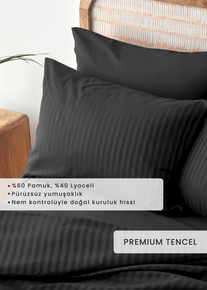 Premium Tencel Çift Kişilik Saten Nevresim Seti Antrasit (200x220 cm)