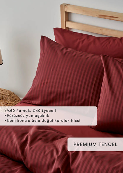Premium Tencel King Size Saten Nevresim Seti Bordo (240x220 cm)