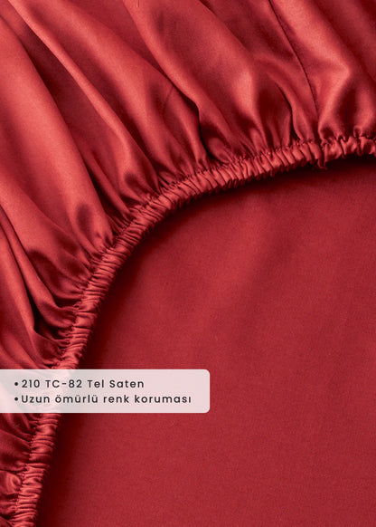 Premium Tencel Çift Kişilik Lastikli Saten Çarşaf Bordo (160x200x35 cm)