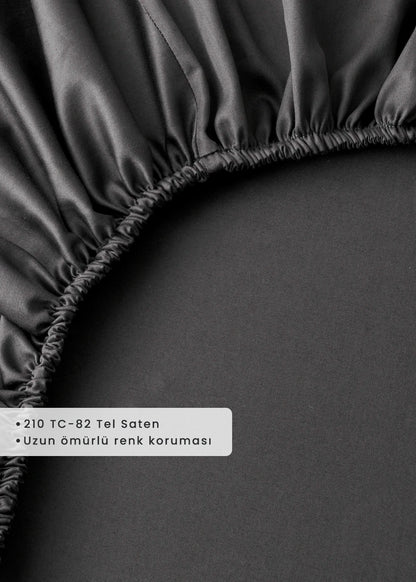 Premium Tencel King Size Lastikli Saten Çarşaf Antrasit (180x200x35 cm)