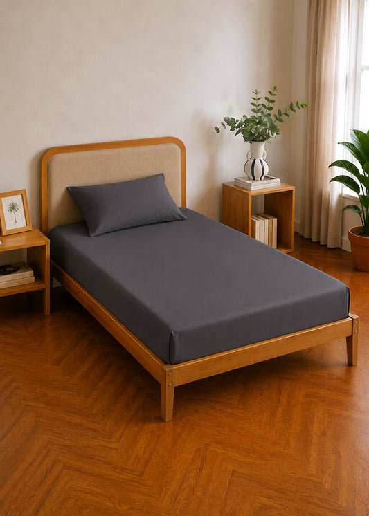 %100 Pamuk Saten Supreme Basic Tek Kişilik Lastikli Çarşaf Antrasit (100x200x35 cm)