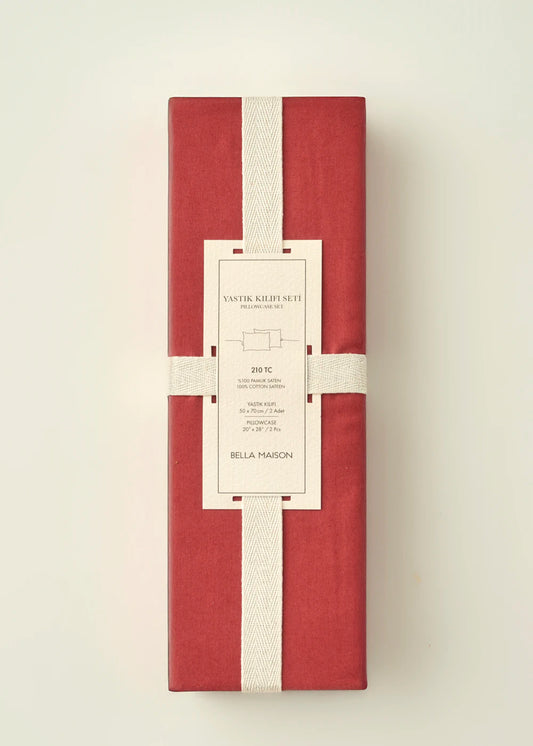 %100 Pamuk Saten Supreme 2'li Yastık Kılıfı Bordo (50x70 cm)