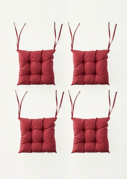 %100 Pamuk Linda Sandalye Minderi Seti 4'lü Bordo (40x40 cm)