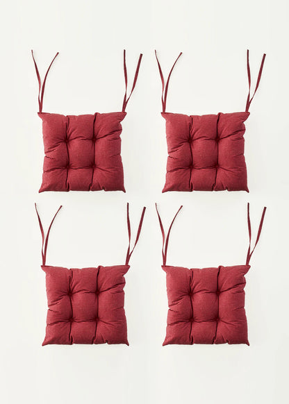 %100 Pamuk Linda Sandalye Minderi Seti 4'lü Bordo (40x40 cm)