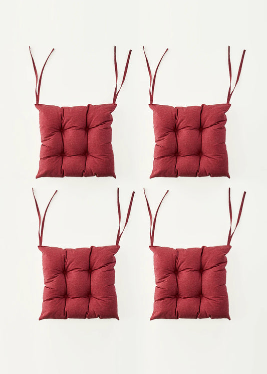 %100 Pamuk Linda Sandalye Minderi Seti 4'lü Bordo (40x40 cm)