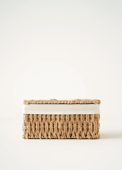 Talie Bezli Kapaklı Sepet Naturel (25x16x12 cm)