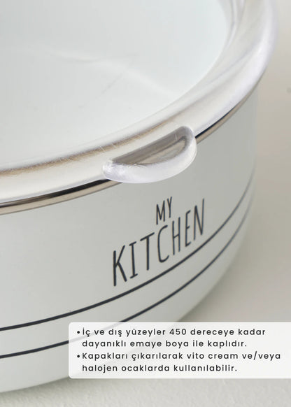 My Kitchen 3'lü Emaye Saklama Kabı Seti Beyaz