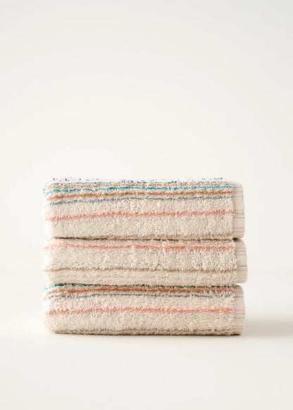 %100 Pamuk Stripe İpliği Boyalı 3'lü Yüz Havlusu Seti Krem (50x90 cm)