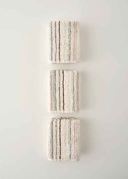 %100 Pamuk Stripe İpliği Boyalı 3'lü Yüz Havlusu Seti Krem (50x90 cm)
