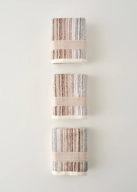 %100 Pamuk Stripe İpliği Boyalı 3'lü Yüz Havlusu Seti Mavi (50x90 cm)