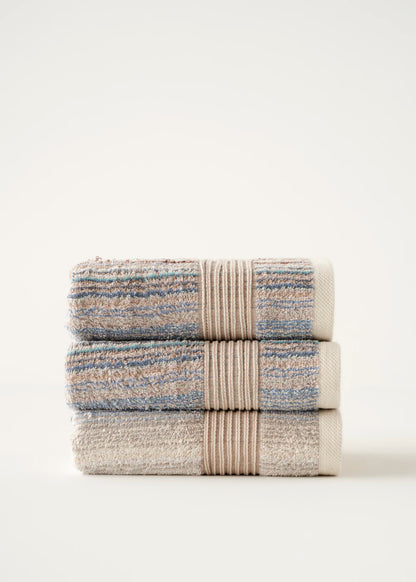 %100 Pamuk Stripe İpliği Boyalı 3'lü Yüz Havlusu Seti Mavi (50x90 cm)