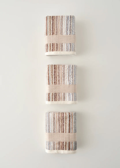 %100 Pamuk Stripe İpliği Boyalı 3'lü Yüz Havlusu Seti Mavi (50x90 cm)