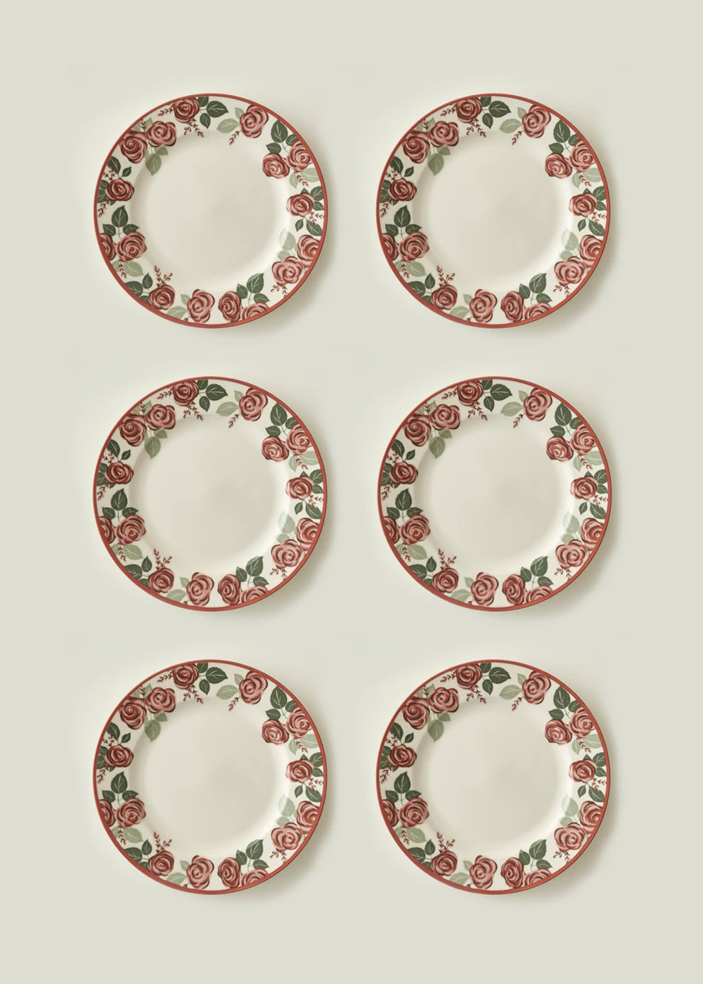 Rose Porselen 6'lı Bordürlü Servis Tabağı (27 cm)