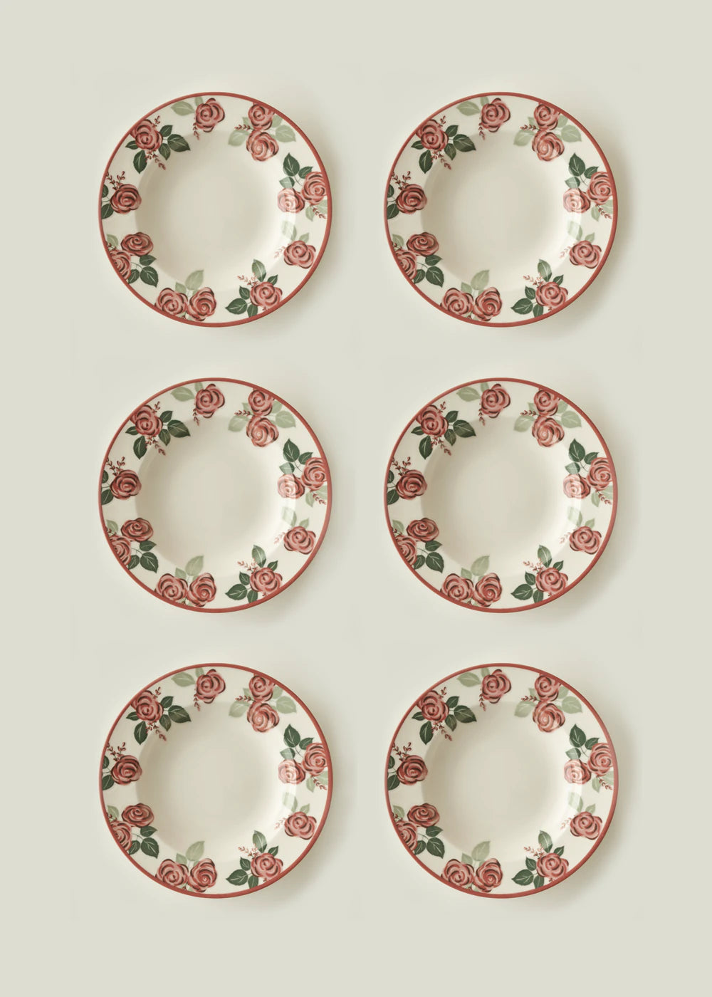 Rose Porselen 6'lı Çukur Tabak (23 cm)