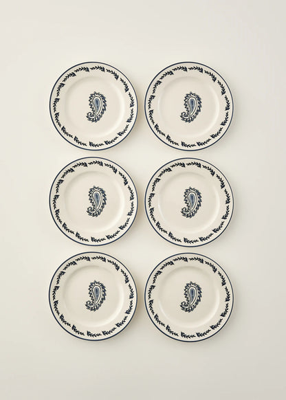 Paisley 6'lı Porselen Pasta Tabağı Seti Mavi (21 cm)