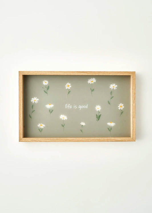 Daisy Dekoratif Cam Tepsi Yeşil (22x37 cm)