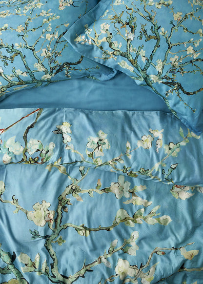 %100 Pamuk Saten Van Gogh Almond Blossom King Size Nevresim Takımı Turkuaz (240x220 cm)