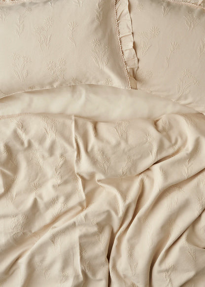 %100 Pamuk Daisy Jakarlı Çift Kişilik Yatak Örtüsü Seti Bej (240x260 cm)