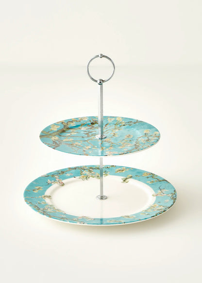 Van Gogh Almond Blossom Porselen 2 Katlı Kurabiyelik Turkuaz