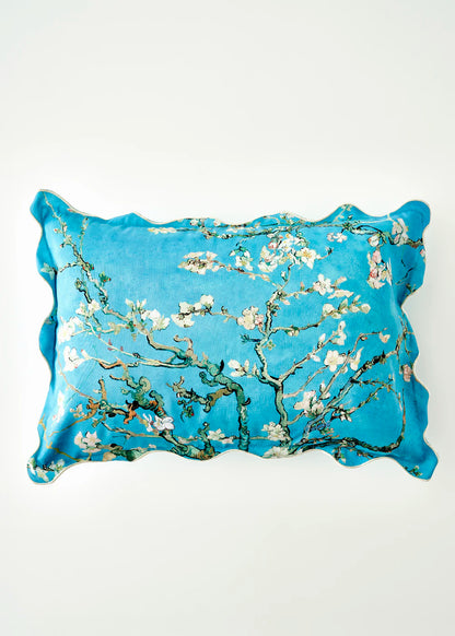 Van Gogh Almond Blossom Pamuklu Scallop Dekoratif Yastık Kılıfı Turkuaz (35x50 cm)