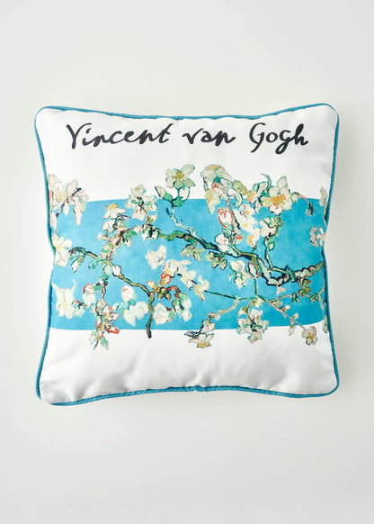 Van Gogh Almond Blossom Pamuklu Baskılı Dekoratif Yastık Kılıfı Turkuaz (43x43 cm)