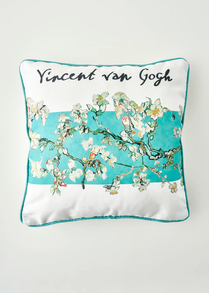 Van Gogh Almond Blossom Pamuklu Baskılı Dekoratif Yastık Kılıfı Turkuaz (43x43 cm)