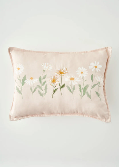 Daisy Volanlı Kenar Nakışlı Dekoratif Yastık Kılıfı Bej (35x50 cm)