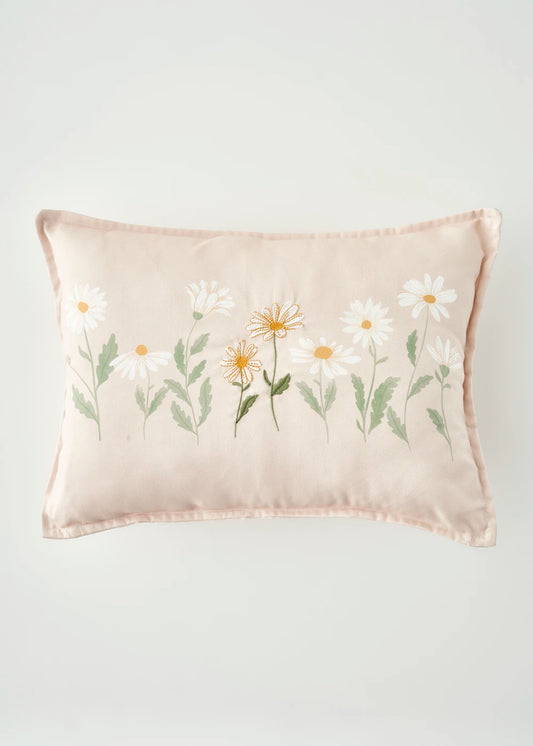 Daisy Volanlı Kenar Nakışlı Dekoratif Yastık Kılıfı Bej (35x50 cm)