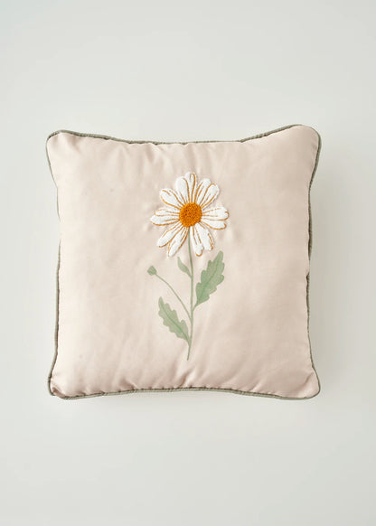 Daisy Biyeli Punchlı Dekoratif Yastık Kılıfı Bej (43x43 cm)