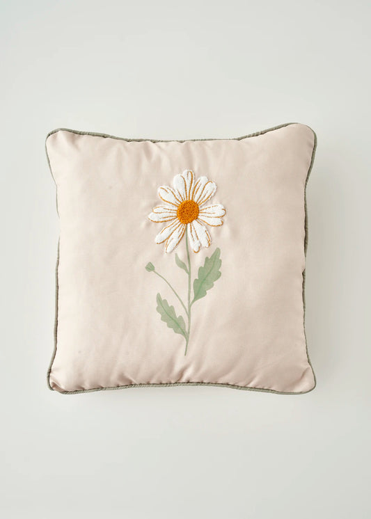 Daisy Biyeli Punchlı Dekoratif Yastık Kılıfı Bej (43x43 cm)