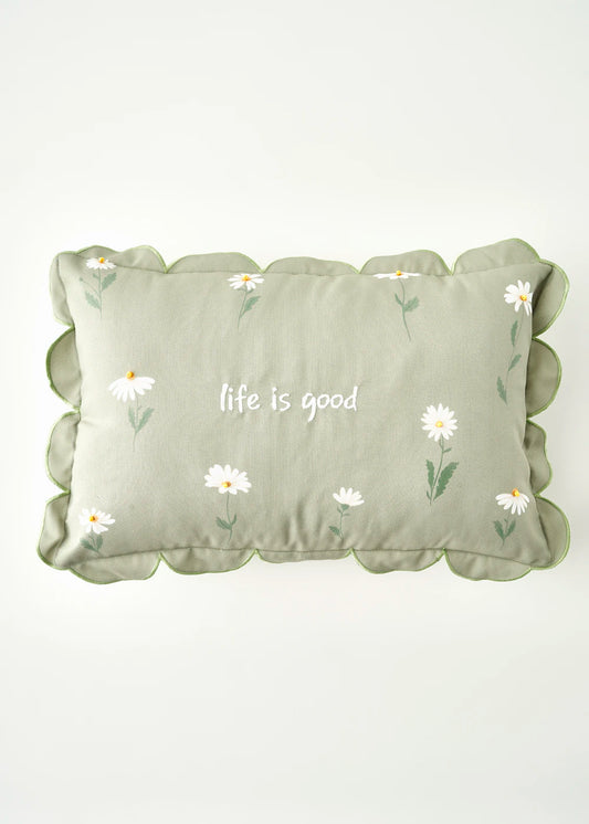 Daisy Scallop Kenar Boncuklu Dekoratif Yastık Kılıfı Bej (35x50 cm)
