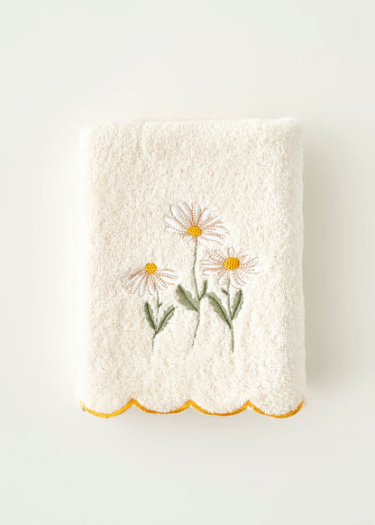 Daisy Scallop Kenar Yüz Havlusu Bej (50x90 cm)