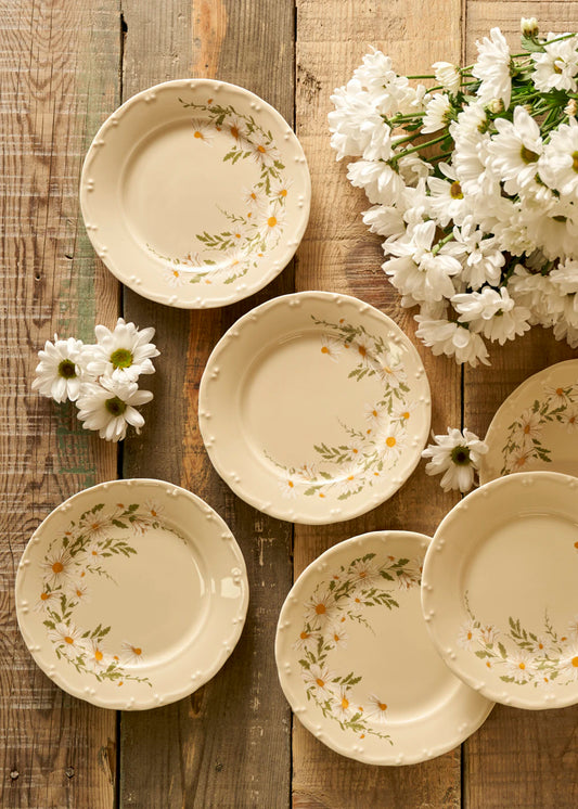 Daisy Porselen 6'lı Pasta Tabağı Krem (20 cm)