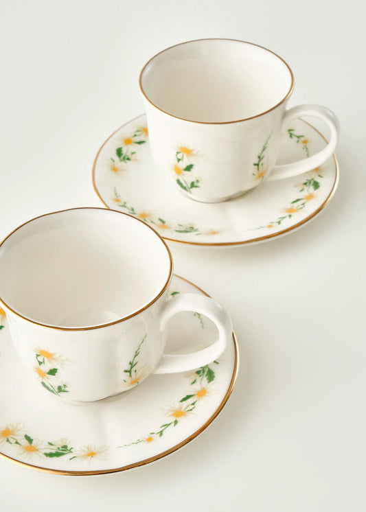 Daisy 2'li Çay Fincanı Seti Krem (200 cc)