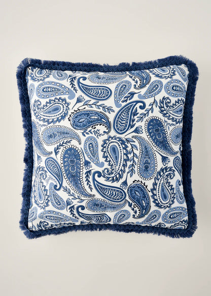 Paisley Püsküllü Kırlent Kılıfı Mavi (43x43 cm)