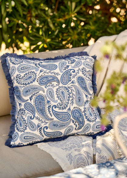 Paisley Püsküllü Kırlent Kılıfı Mavi (43x43 cm)